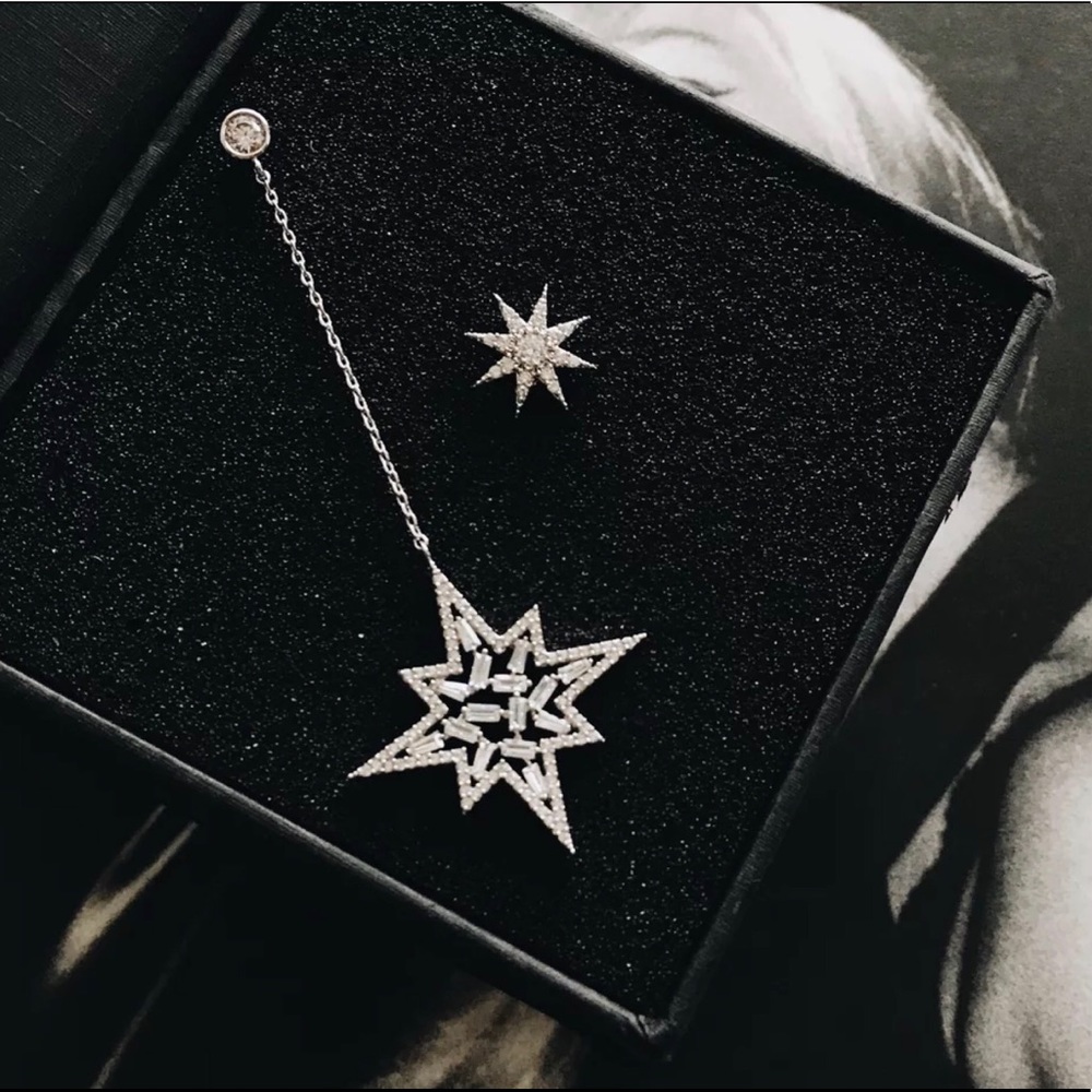 White Gold Filled Star Dangle Earrings
